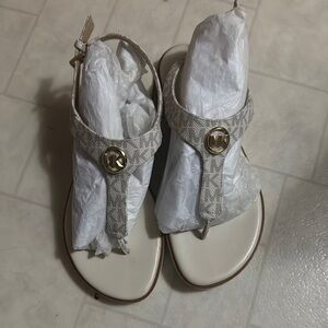 Michael Kors Cream Sandals with Gold Accents